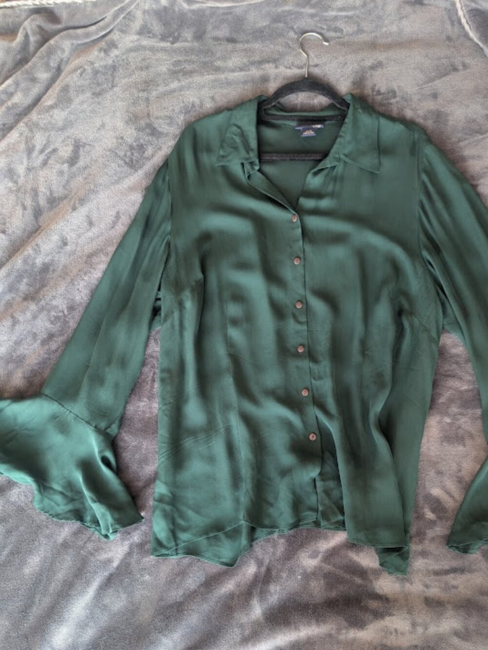 Venezia 100% Silk Button-up Blouse.  Long sleeves with bell cuffs. Whimsygoth.